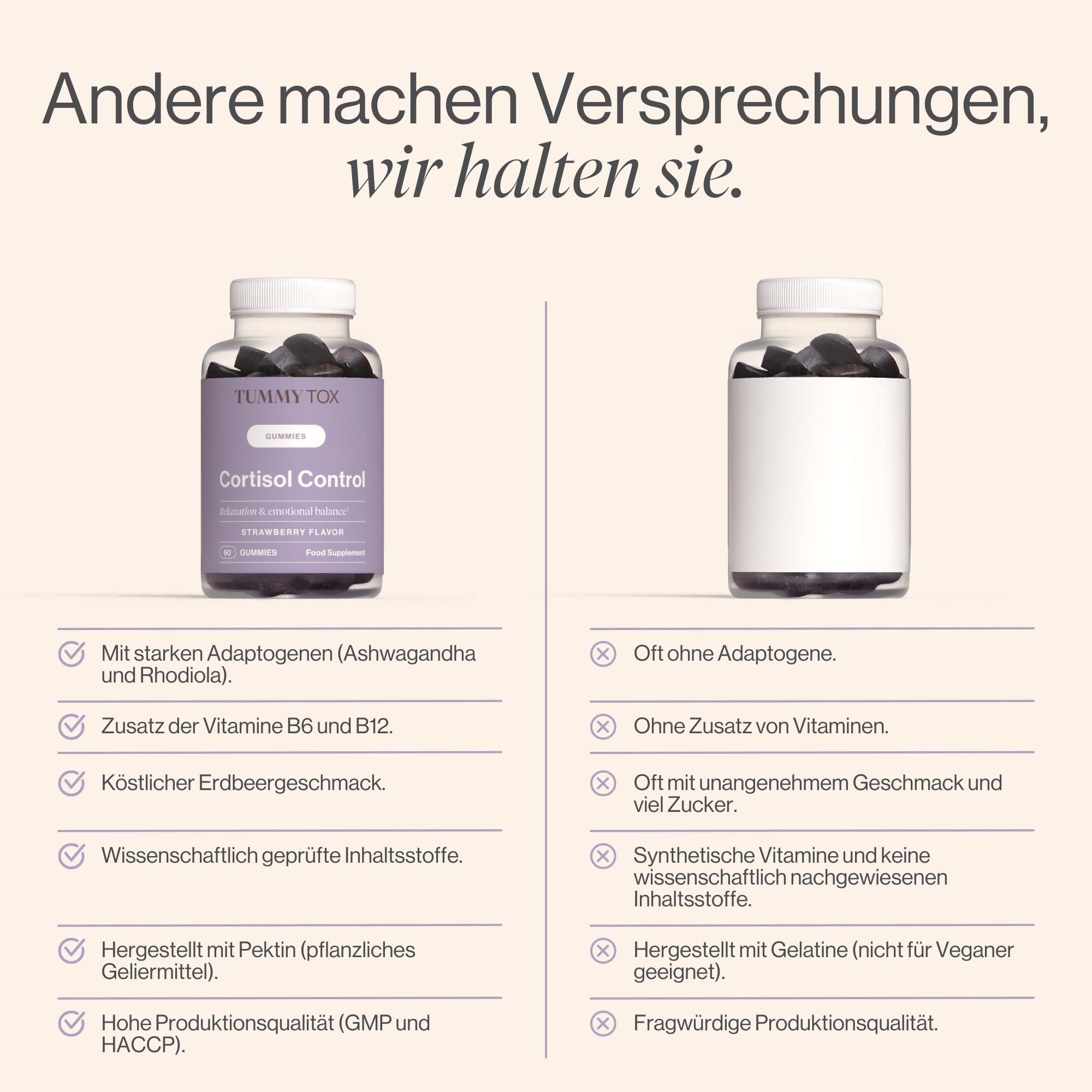 Ashwagandha, GABA, Rhodiola Rosea, Vitamin B12 und Vitamin B6-120 Vegane Gummibärchen, Ohne Gelatine und Glutenfrei - Cortisol Control Gummies, Tummy Tox