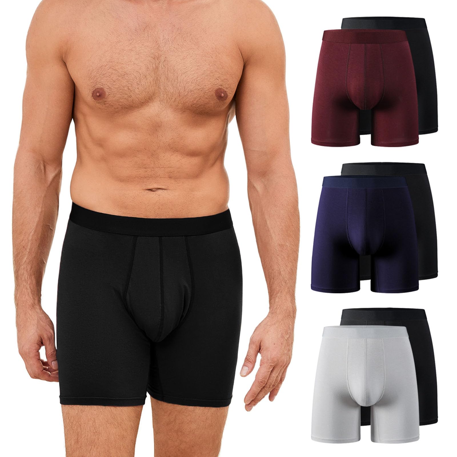 ZAKASA Bambus Boxershorts Herren Unterhosen: Unterwäsche Retroshorts Langes Beine Boxer Shorts Männer Elastischer Komfortbund ohne Etikett 3D Passform 6er Pack