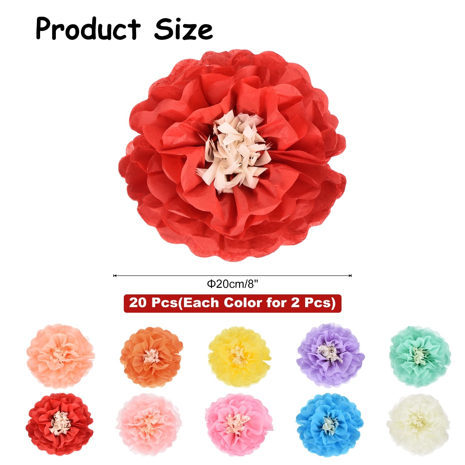 Rebower 20 Pcs 10 Colors Mexican Paper Flowers, 8