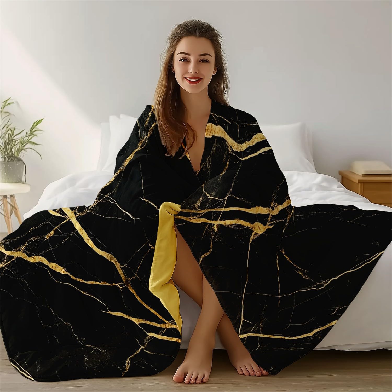 Dwustronna kołdra zestaw pościeli złota tekstura marmurowy wzór nadruk miękka szczotkowana mikrofibra 230 x 220 cm zestawy poszewek na kołdrę - poszewki na poduszki prześcieradło jakość hotelowa