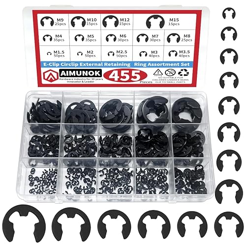 Vista 12 de Juego de 415 piezas de anillos de retención externos E-Clip, anillos de presión, kit de clips C de acero inoxidable 304, 14 tamaños SAE circlips