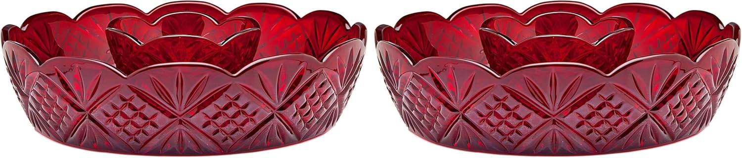 Godinger Chip & Dip Tray, Appetizer Dish for Parties or Snacks Hosting Plate, Red 8X8 (Pack of 2)