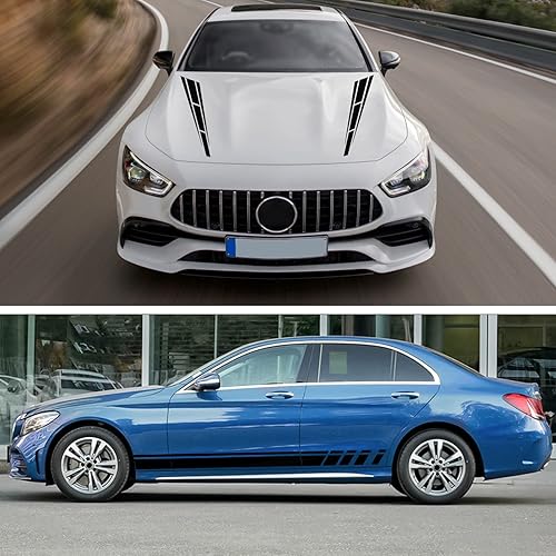 Miniatura 5 de Bilisin Calcomanías de vinilo a rayas para capó de automóvil, 6 unidades, gráficos de carreras, carrocería lateral y retrovisor, accesorios