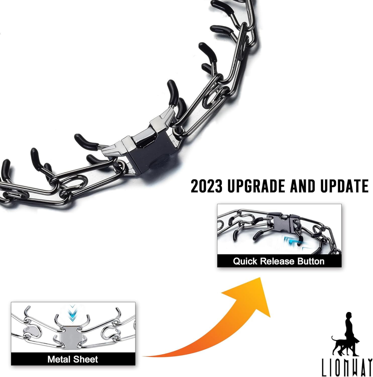 LionWay Chain Collar for Dogs Quick Release Dog Training Collars No Pull Martingale Collar Stainless Steel Metal Collar 14" to 26" for Large Medium Small Breeds Dogs