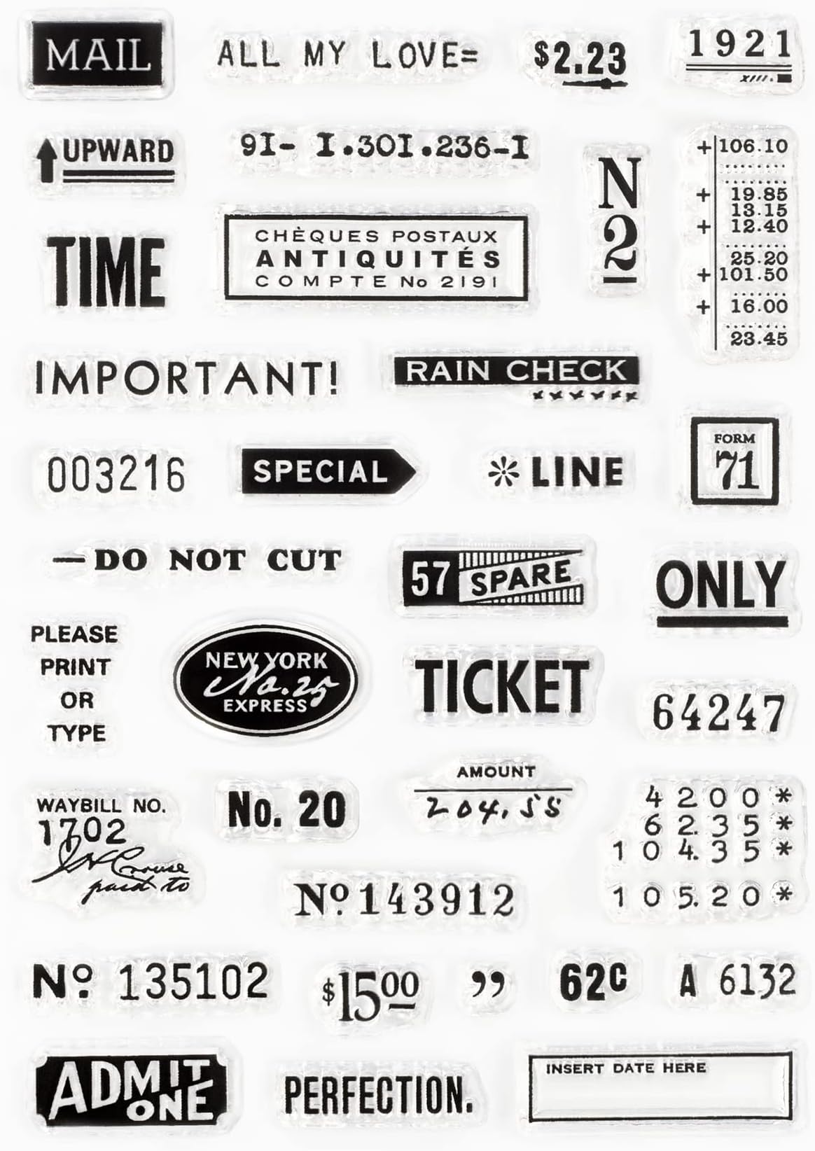 Vintage Details and Elements, Clear Stamps 4x6 inch Set for Junk Journals, Mixed Media and Scrapbooking