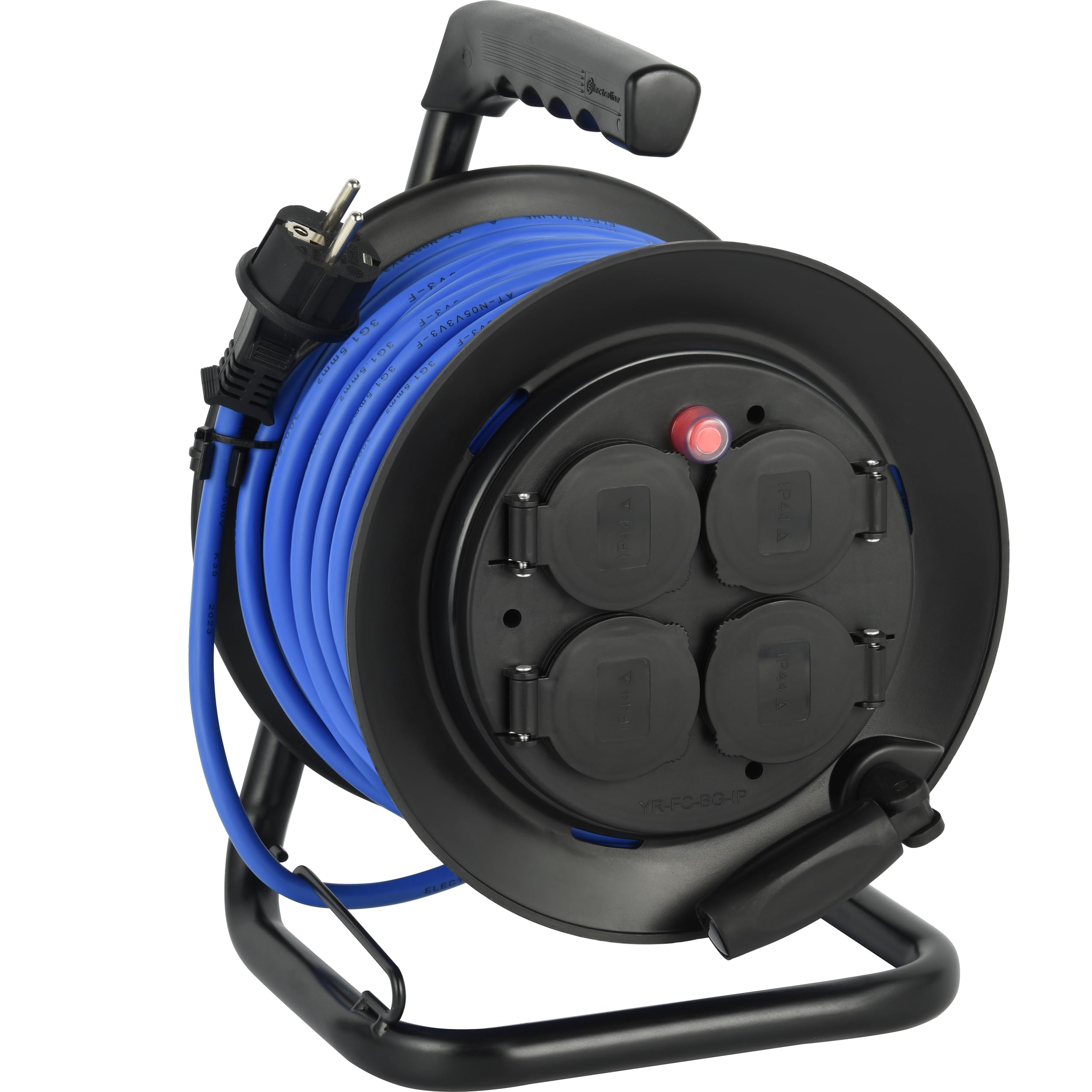Electraline 29010 Rallonge Prolongateur électrique Outdoor Profesionnelle avec Enrouleur 25M, Câble spécial AT-N05V3V3-F 3G1.5, utilisable jusqu'à -35 °C, résistant aux UV, huiles, 4 Prises 16A IP44