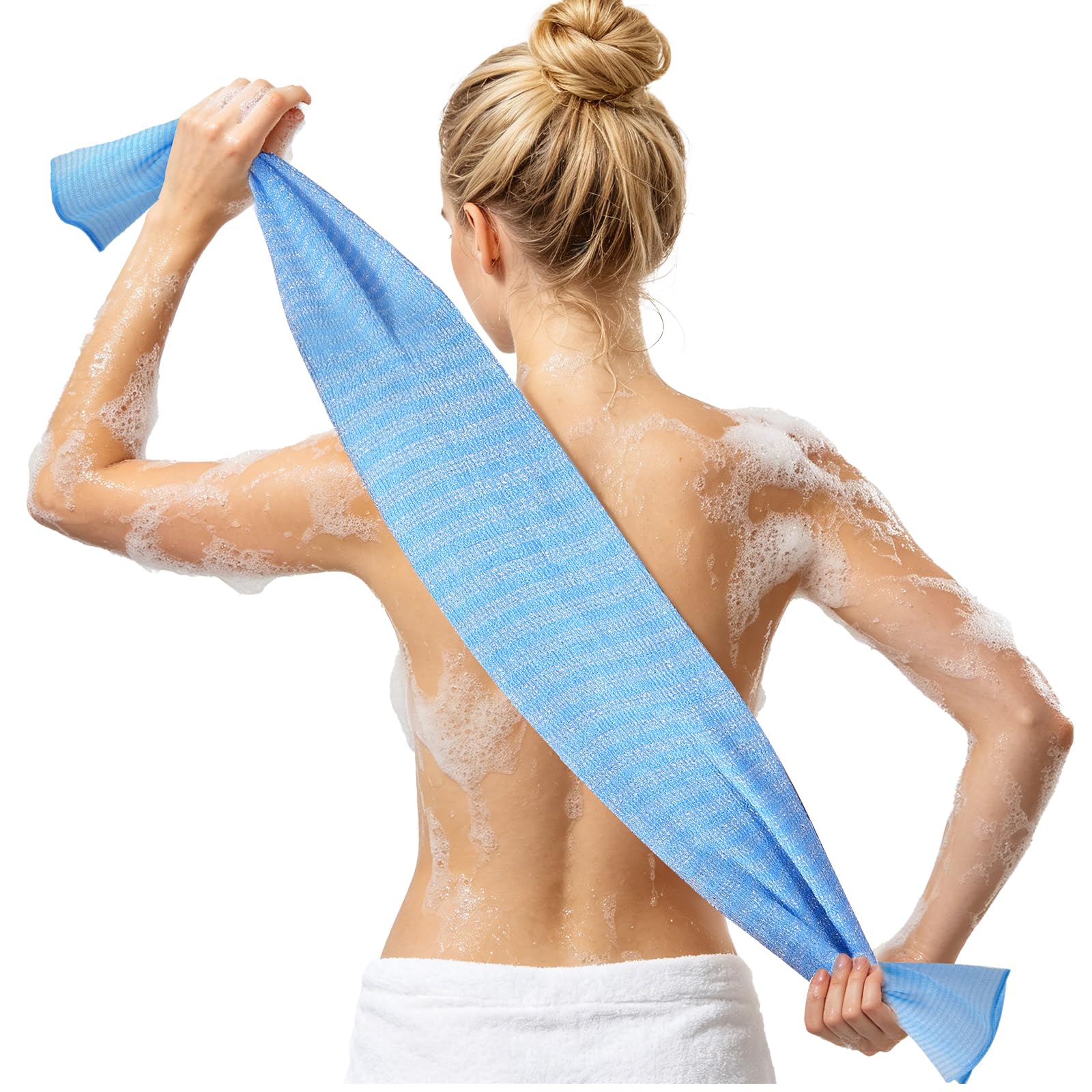 Extra Long Exfoliating Washcloth, Japanese Shower Towel, Deep Blue (Deep)