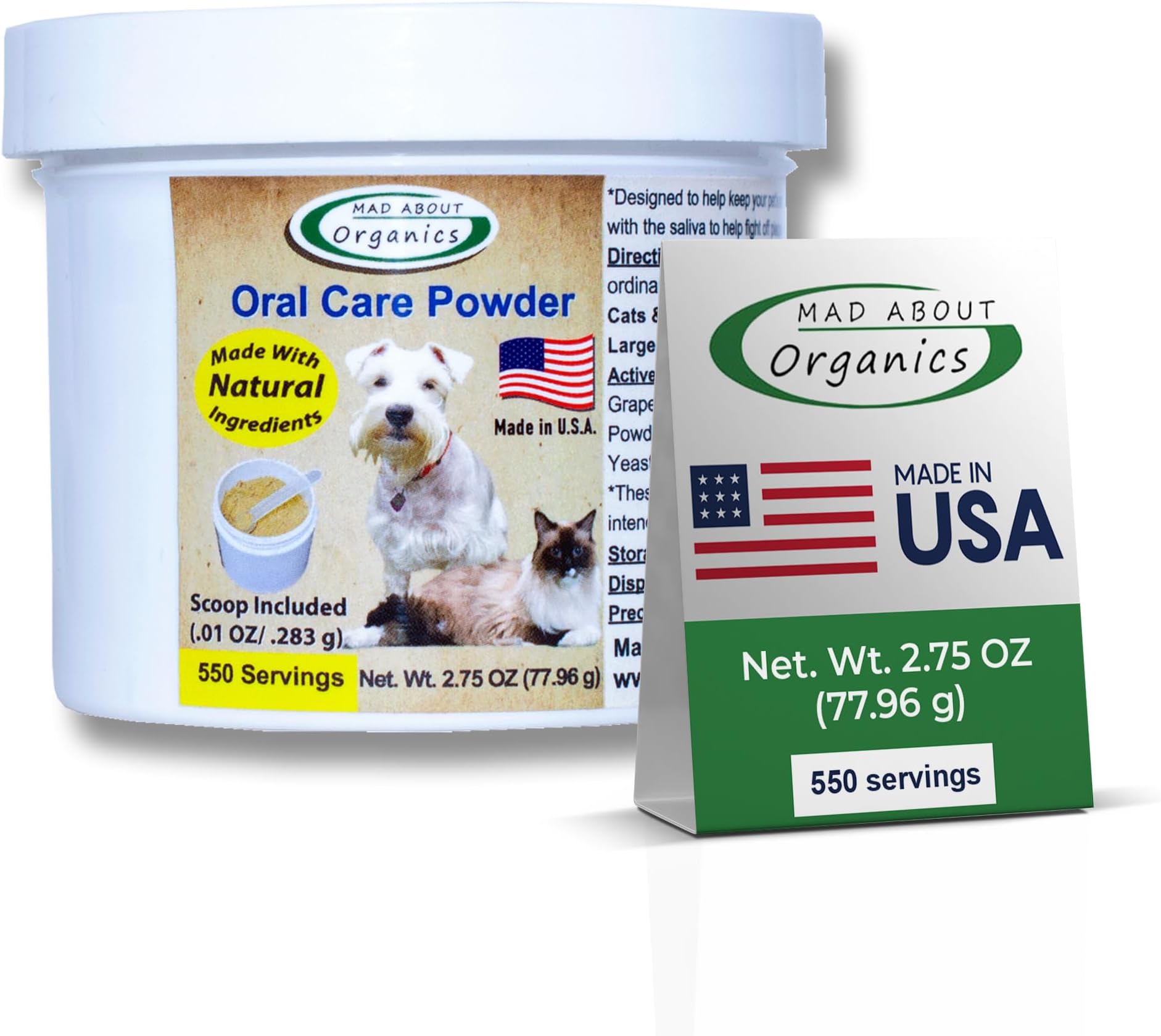 Dog or Cat Oral Care Powder – Tartar and Plaque Remover, Pet Dental Cleaning Powder for Oral Hygiene and Fresh Breath, Teeth Cleaner – 550 Servings, Medium Size - 77.96g