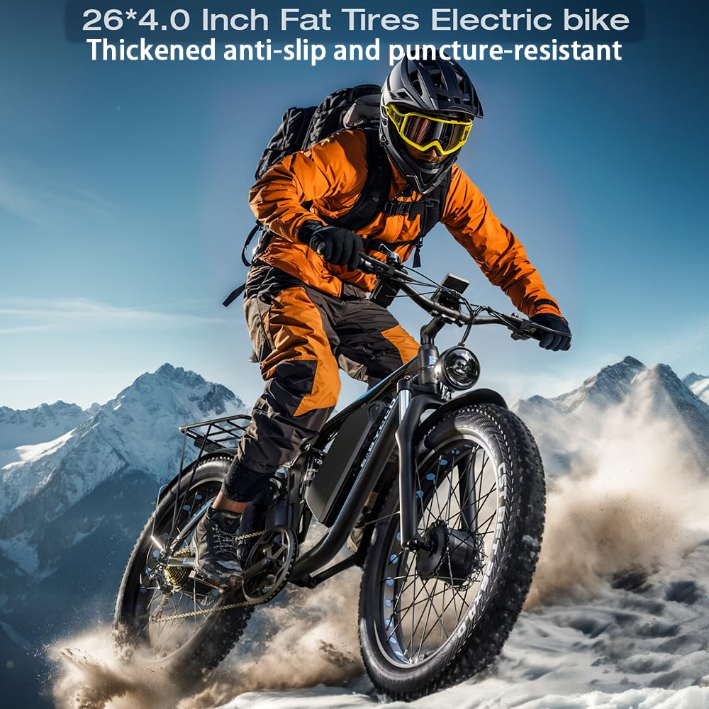 Bicicleta eléctrica para adultos EB7PRO, batería extraíble de 23 Ah, doble motor de 52 V, neumáticos de 26 x 4 pulgadas para moto de montaña, nieve, lanzadera, bicicleta todo terreno, freno de disco.