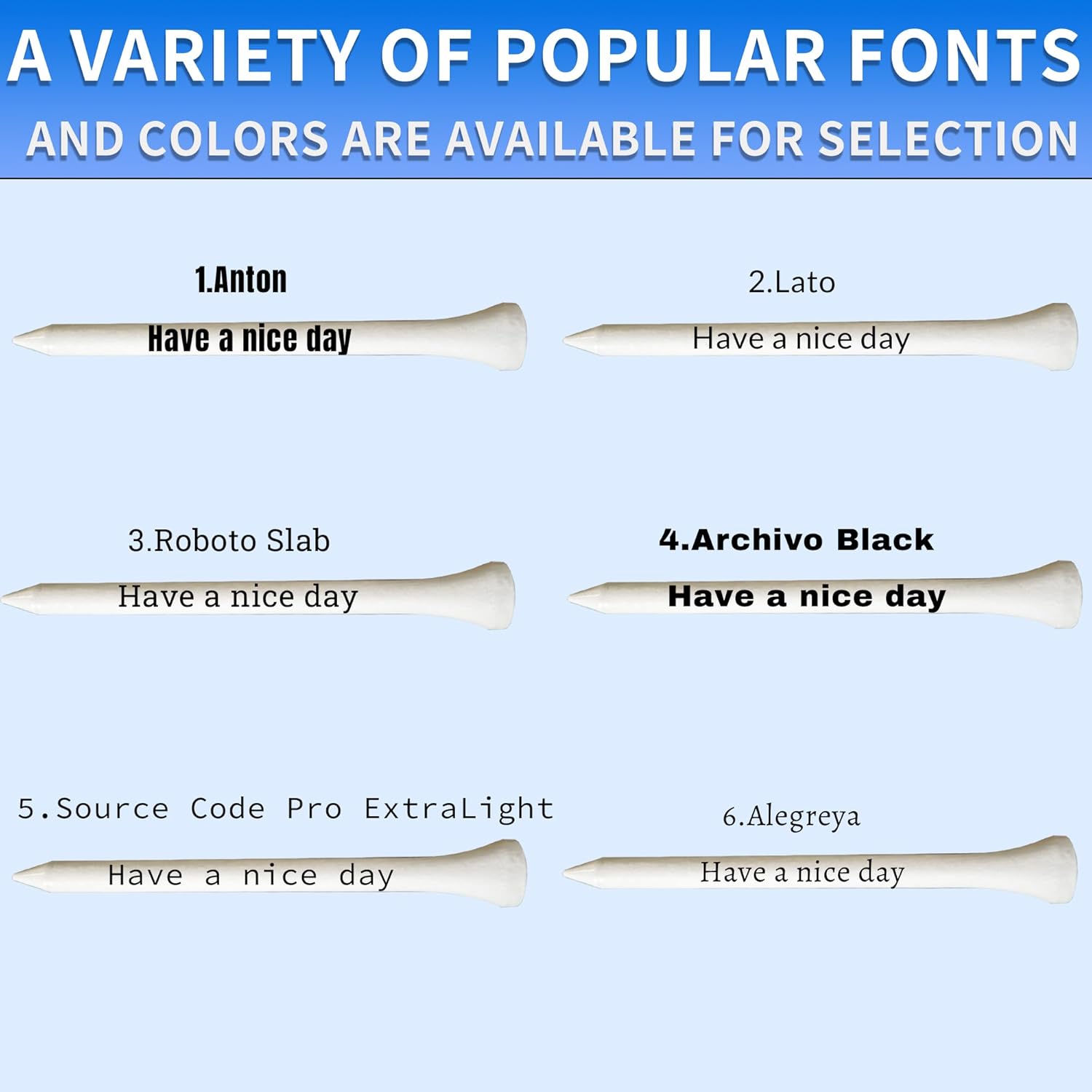 Color Printing | Font Selection | Personalized Golf tees, Customized Gifts, Sets of 50, 100, or 200 tees.