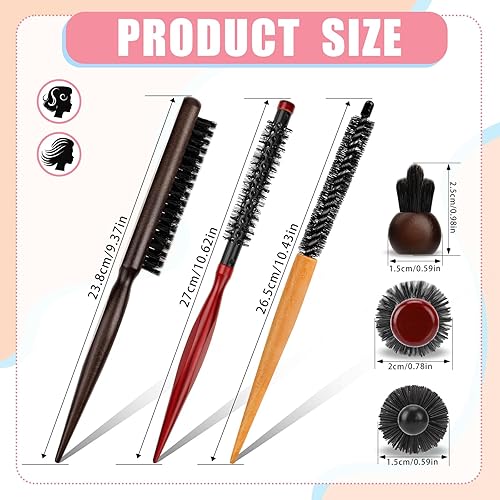 Miniatura 2 de Molain Cepillo de pelo redondo pequeño, cepillo de pelo profesional de nailon, mini cepillo secador de pelo, cepillo redondo para barba cepillo de