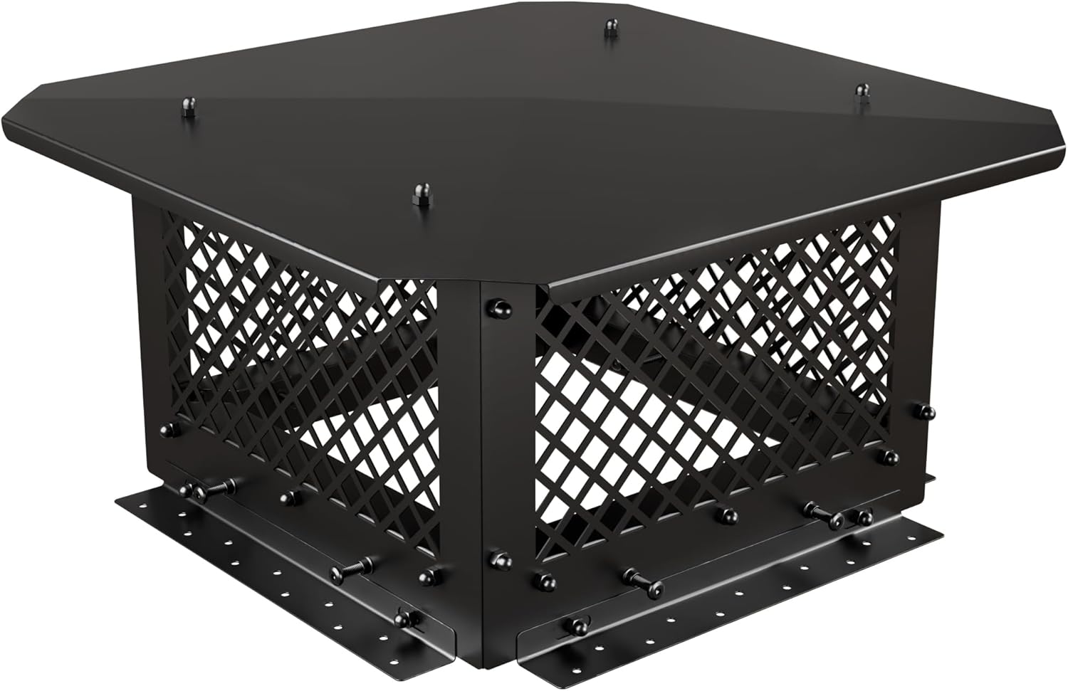 Chimney Cap 14x14 Cover Square: All Weather Chimney Caps for Outside Black Galvanized Steel - Easy Assembly Adjustable Top and Side Mount Roof Rain Cap for Single Flue & Outdoor Fireplace 14“ x 14”