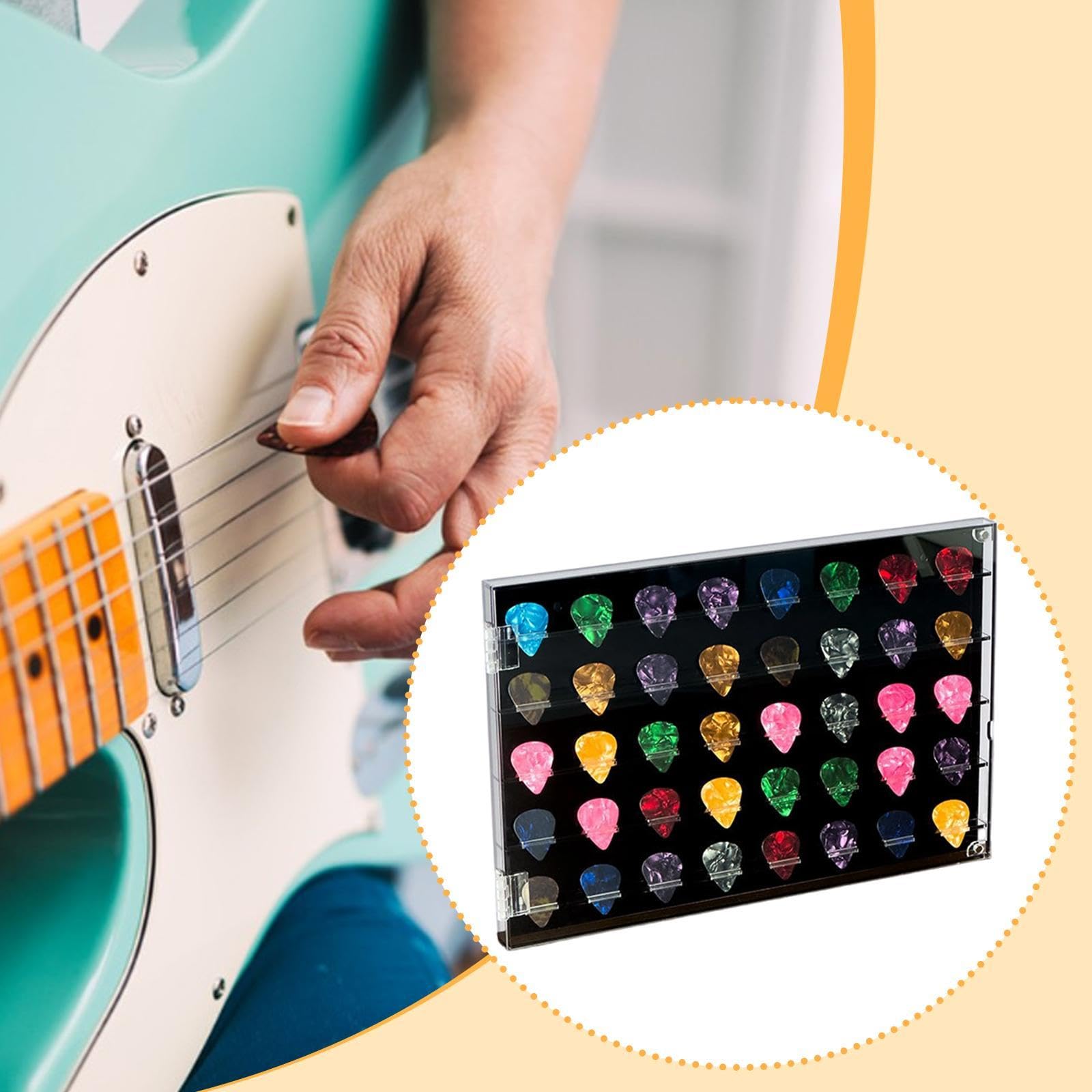 Milageto Caja Acrílica para Púas de Guitarra con Gran Capacidad Estuche de Almacenamiento Transparente Organizador de Accesorios Musicales Adecuada para Colecc, 32.5 X 21.5 X 2.2 Cm