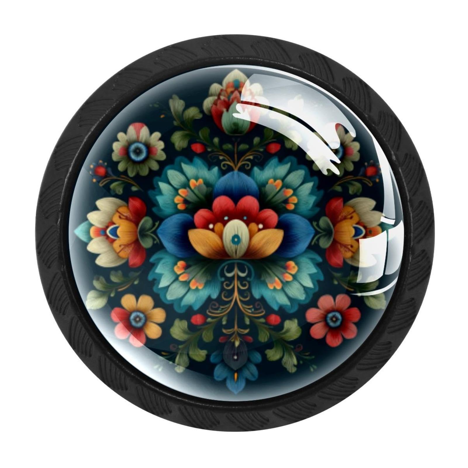 CHENZZZZ 4 Pack Cabinet Handles Black Norwegian Rosemaling Folk Style Flower (74) Cabinet Knobs Draw