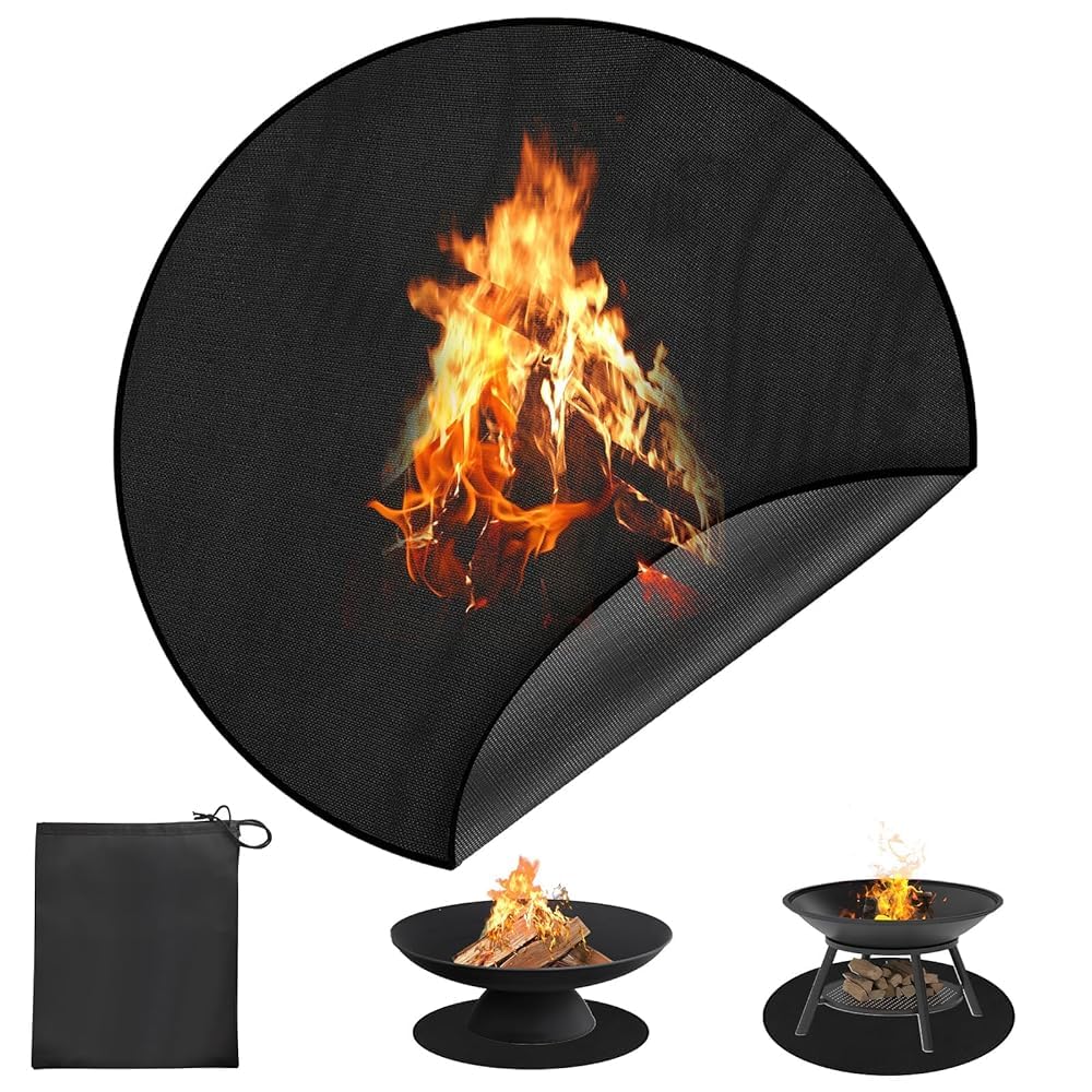 Tapis Barbecue Sol Exterieur, 120cm/48″ Tapis Ignifuge pour Brasero Exterieur Tapis Anti Feu, Extra Large Rond Tapis de Sol Anti-Feu pour Protection de Cheminée, Sol, BBQ et Braséros, Pelouse