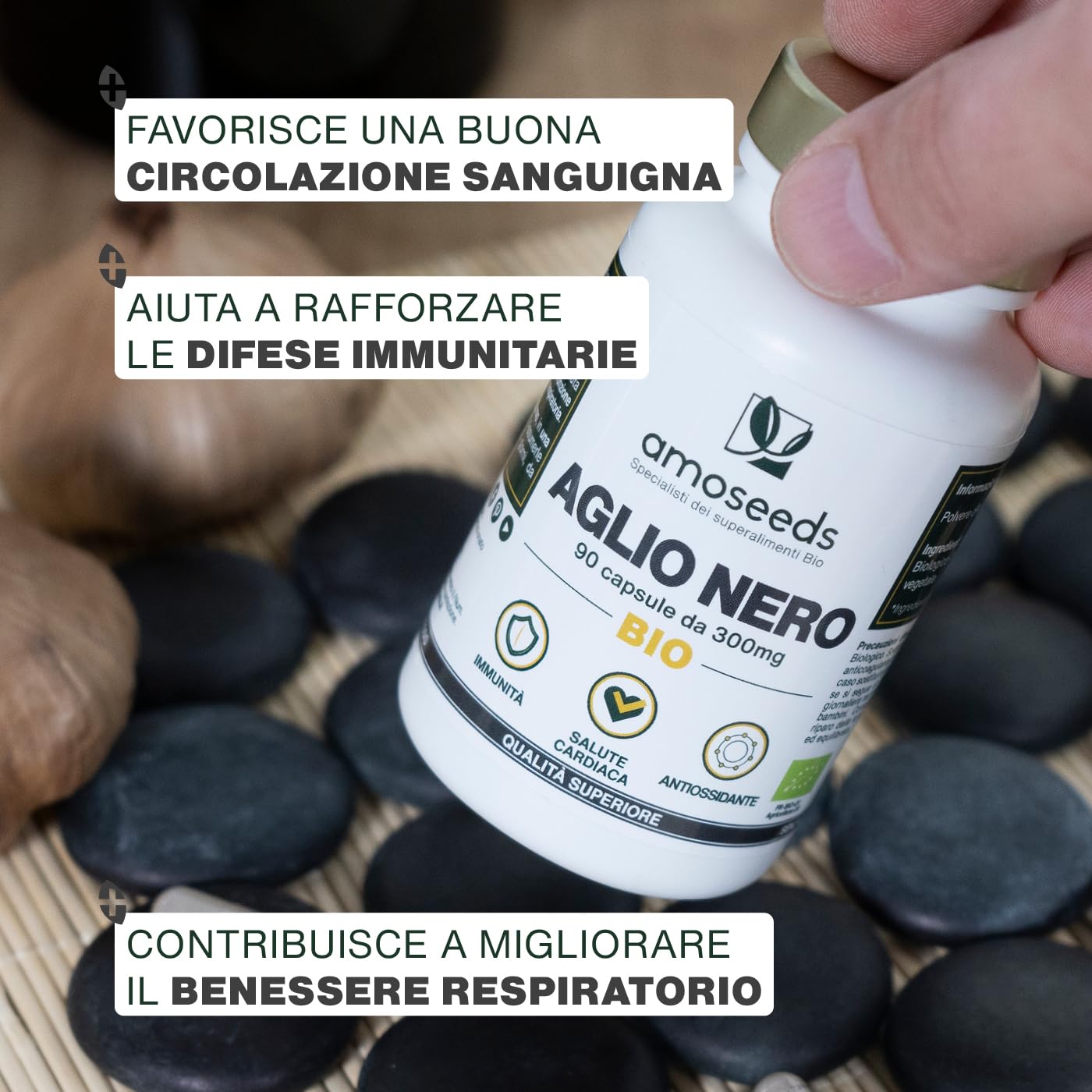 Aglio Nero BIO | Extra Forte, 900mg / Giorno | Contiene S-allilcisteina (SAC), 90 capsule | Cuore, Circolazione Sanguigna, Immunità | Allicina, Integratore di Aglio Capsule | Qualità superiore