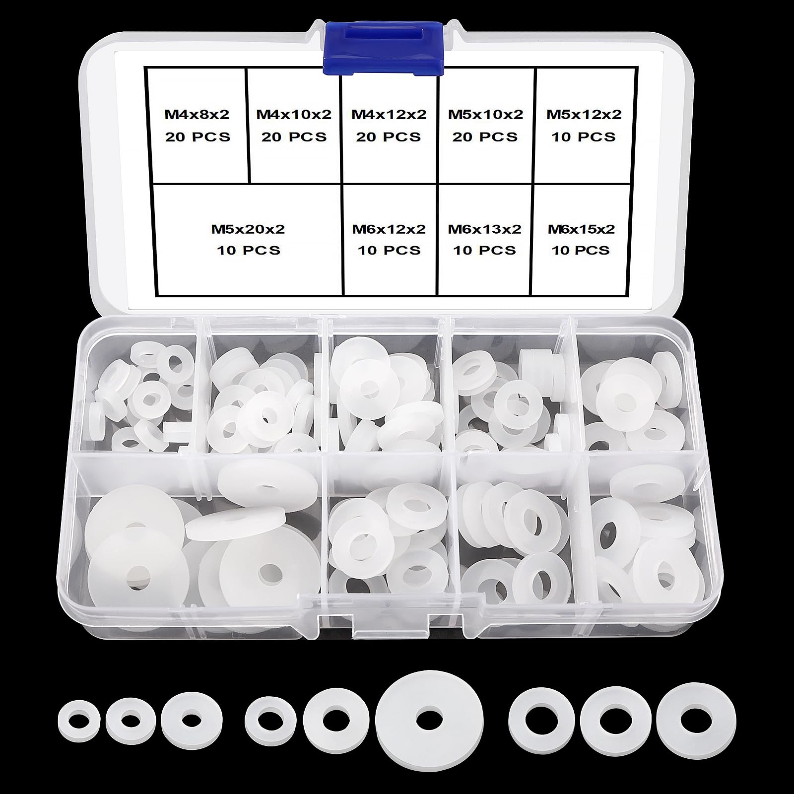 YIXISI 130 PCS M4 M5 M6 Silicone Flat Washers Assortment Kit, Sealing Silicone Washers, Vibration Damping Grommets, for Bolts/Faucets/Screws/Garden Hose/Plumbing, White