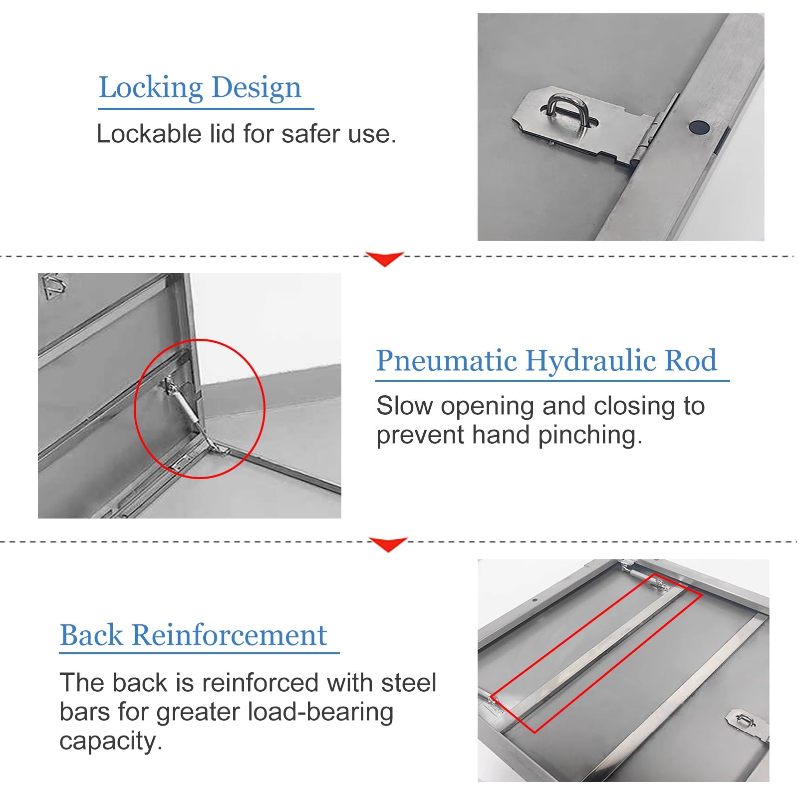 Trappe de toit personnalisable en acier inoxydable 304 – Lucarne de toit, porte d'accès d'urgence au grenier, couvercle de tête de puits, couvercle de cave (90 x 45 cm) pour un accès à l'entretien