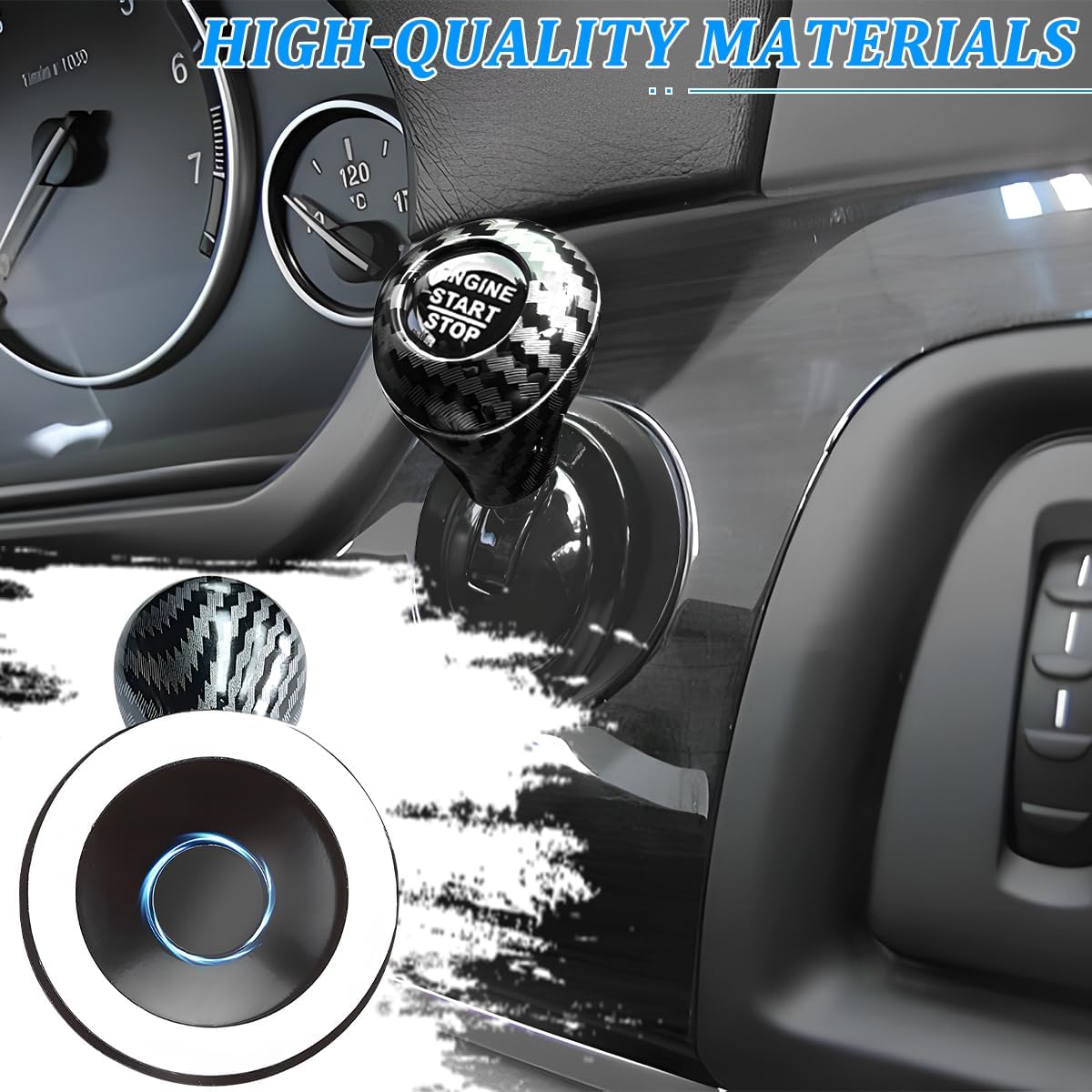 Zpana Car Joystick Push to Start Button Cover, Carbon Fiber Cool Metal Vehicle Engine Starter Stop Button Rocker, Auto Interior One-Touch Push to Start Protector, Universal for Vehicles