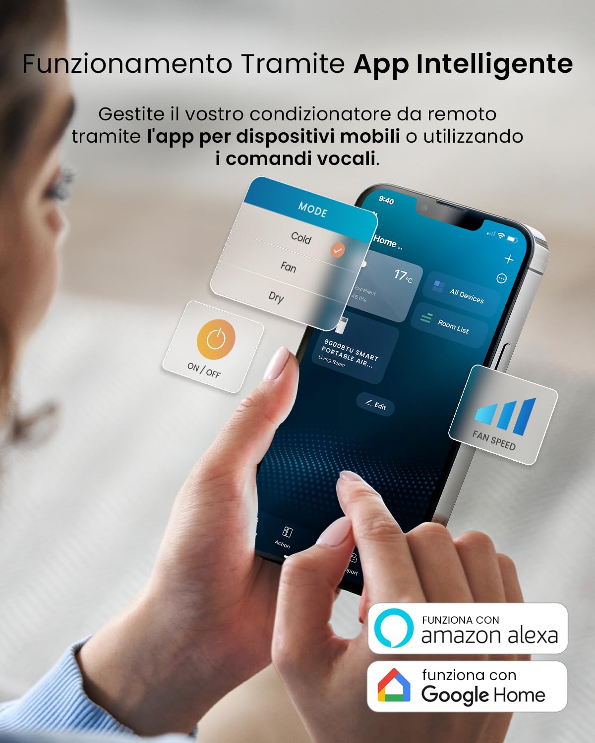 Pro Breeze Condizionatore portatile 9000 BTU 4 in 1. Con telecomando, timer 24 ore e kit di ventilazione per finestre inclusi. Con classe A di efficienza energetica