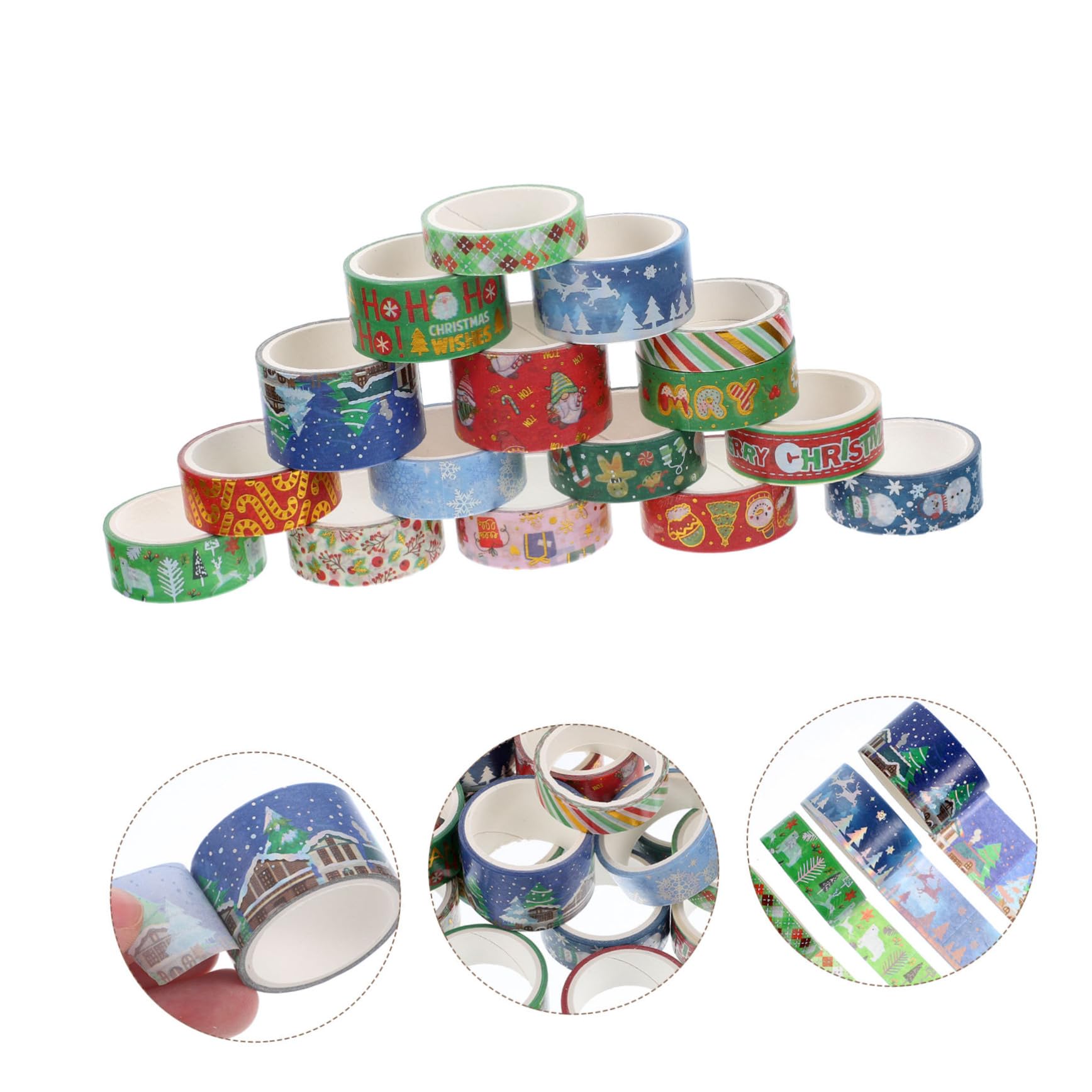 VILLCASE 4sets Pegatinas Decorativas Diy De Cinta Washi Navideña Con Estampado En Caliente (16 Uds) /rollo Alfabeto Doble Sticker Paper Washi Tapes Cintas Washi Papel Japones 16 Rolls*4
