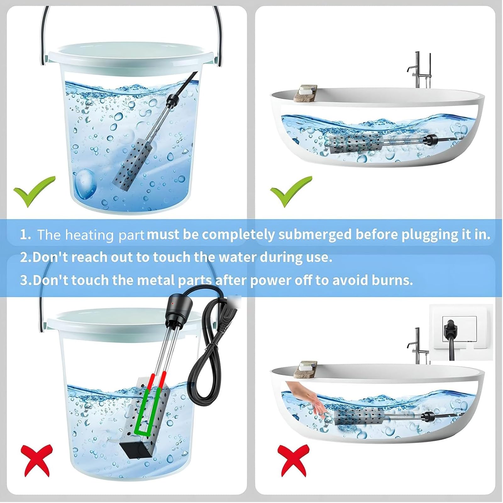 Chauffe-eau portable, thermoplongeur électrique avec affichage numérique de la température et mise hors tension automatique, protection de sécurité en acier inoxydable, pour la maison, le camping, la