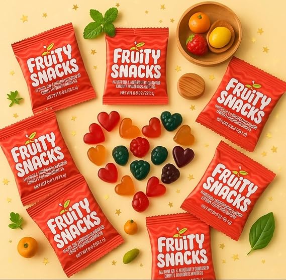Bulk Fruit Snack Pouches Assortment 100-Count Variety Gluten-Free, Fat-Free, Excellent Source of Vitamin C Fun & Flavorful Chews for All Ages Great for Lunches & Parties Custom Bundled box