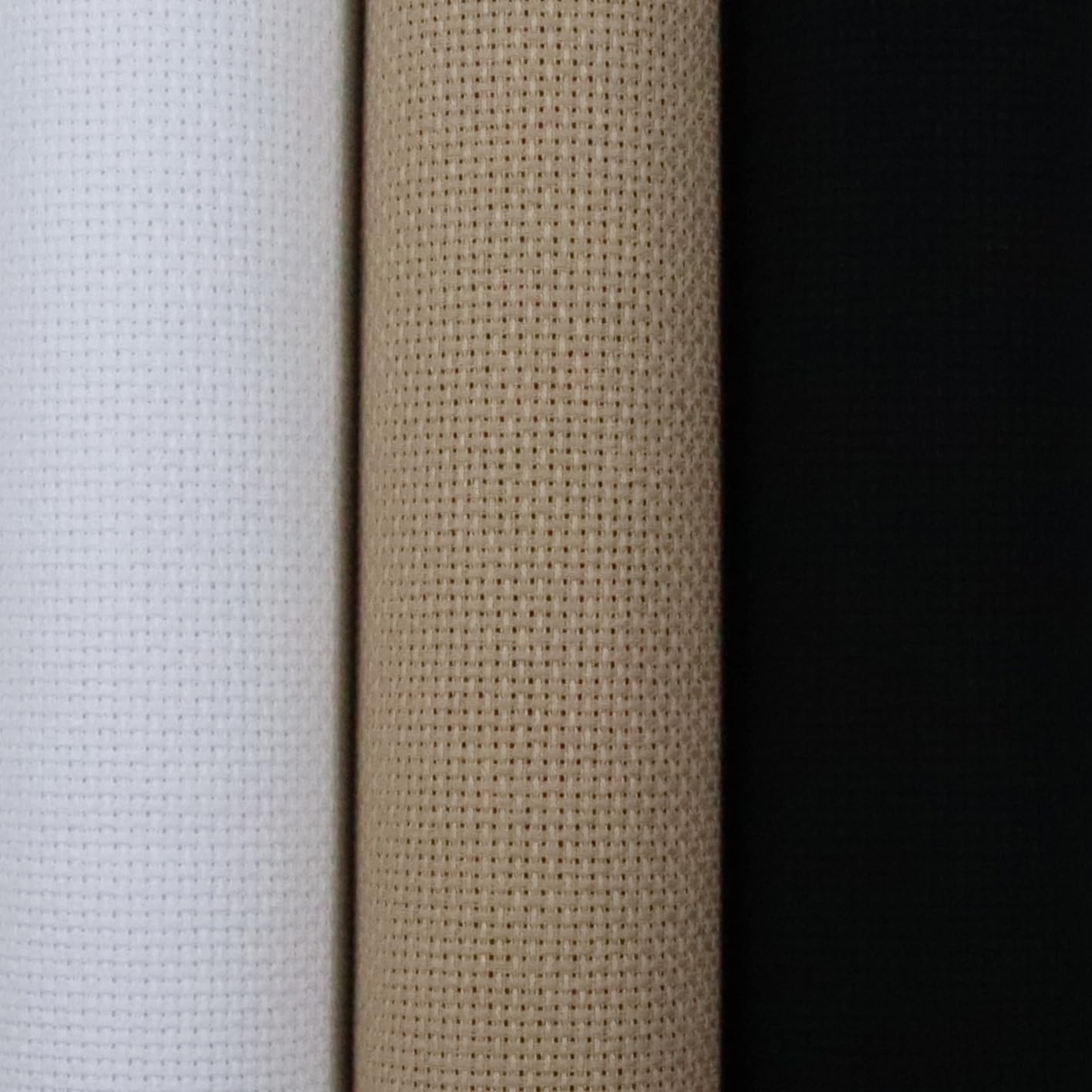 KCS 3 pc of 15" x 18"(38cmx45cm) 16 Count Cross Stitch Cotton Aida Cloth Needlework Rolled Fabric Box,16CT,White+Khaki+Black