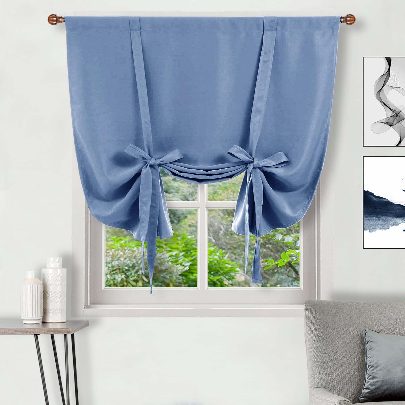 DWCN Rideaux occultants à nouer pour fenêtre à isolation thermique avec passe-tringle pour cuisine, bleu brume, 106,7 x 160 cm (l x L), 1 panneau