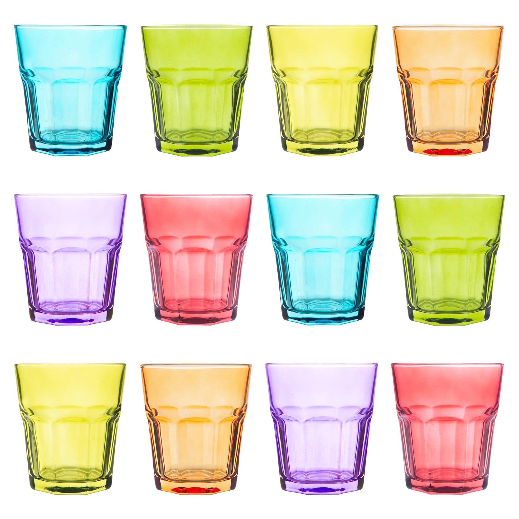 Rink Drink 12 Piece Verres de Couleur, l'eau Ensemble - Vibrant Party Cocktail Multicolore Boire Gobelets - 305ml - 6 Couleurs