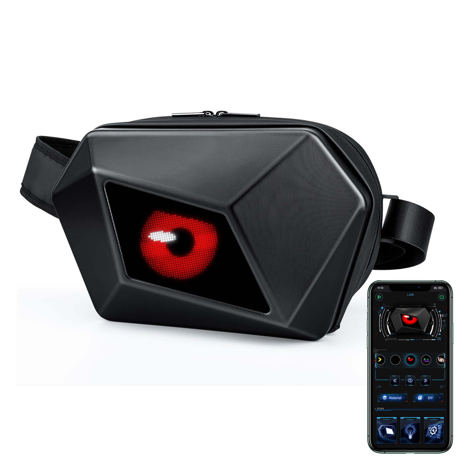 Gelrova Devil's Eye LED Fanny Bag, Full Color Screen and Programmable DIY, Outdoor Advertising Travel Sling Bag
