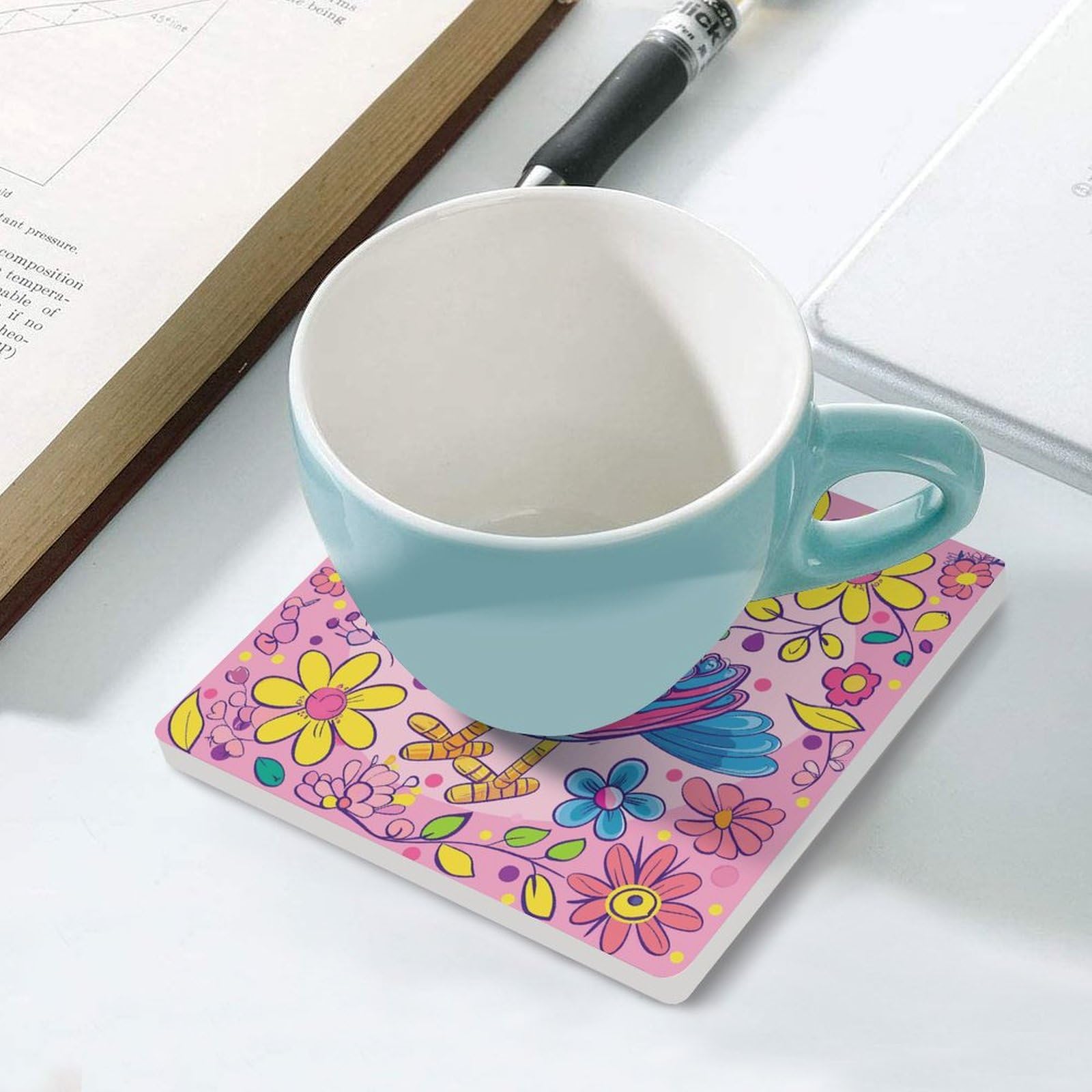 4 sottobicchieri quadrati in ceramica sottobicchieri per bevande scarabocchiare stile uccello stampato sottobicchieri casa e caffè regali di compleanno adatti per tipi di tazze