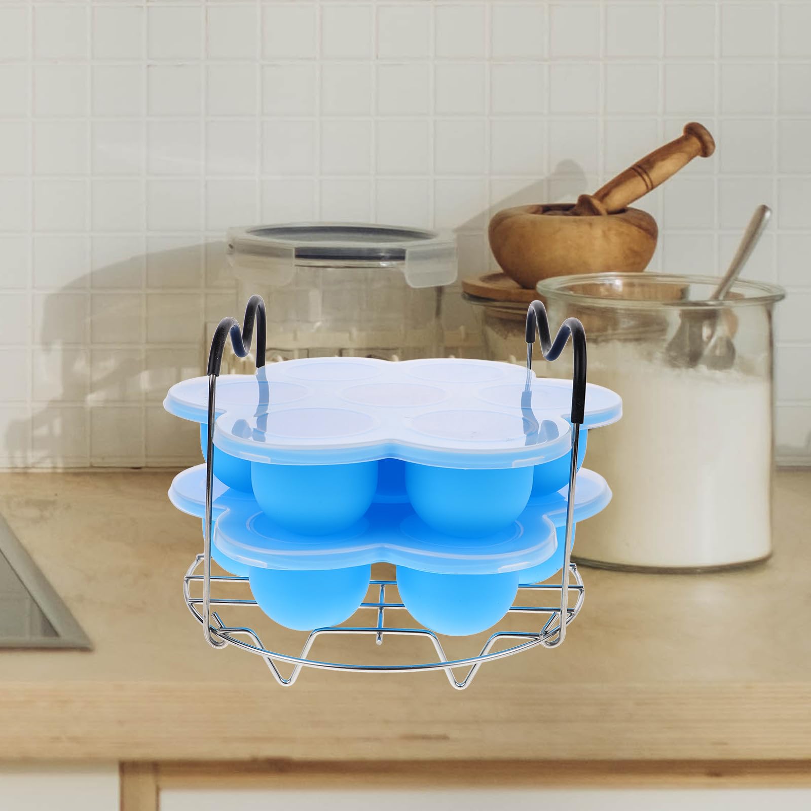 PRETYZOOM Rejilla para Cocinar Huevos al Vapor de Silicona y Metal, Ligera y Estable con 7 Agujeros y Asa, Bandeja Multifunción para Vaporera en Cocina