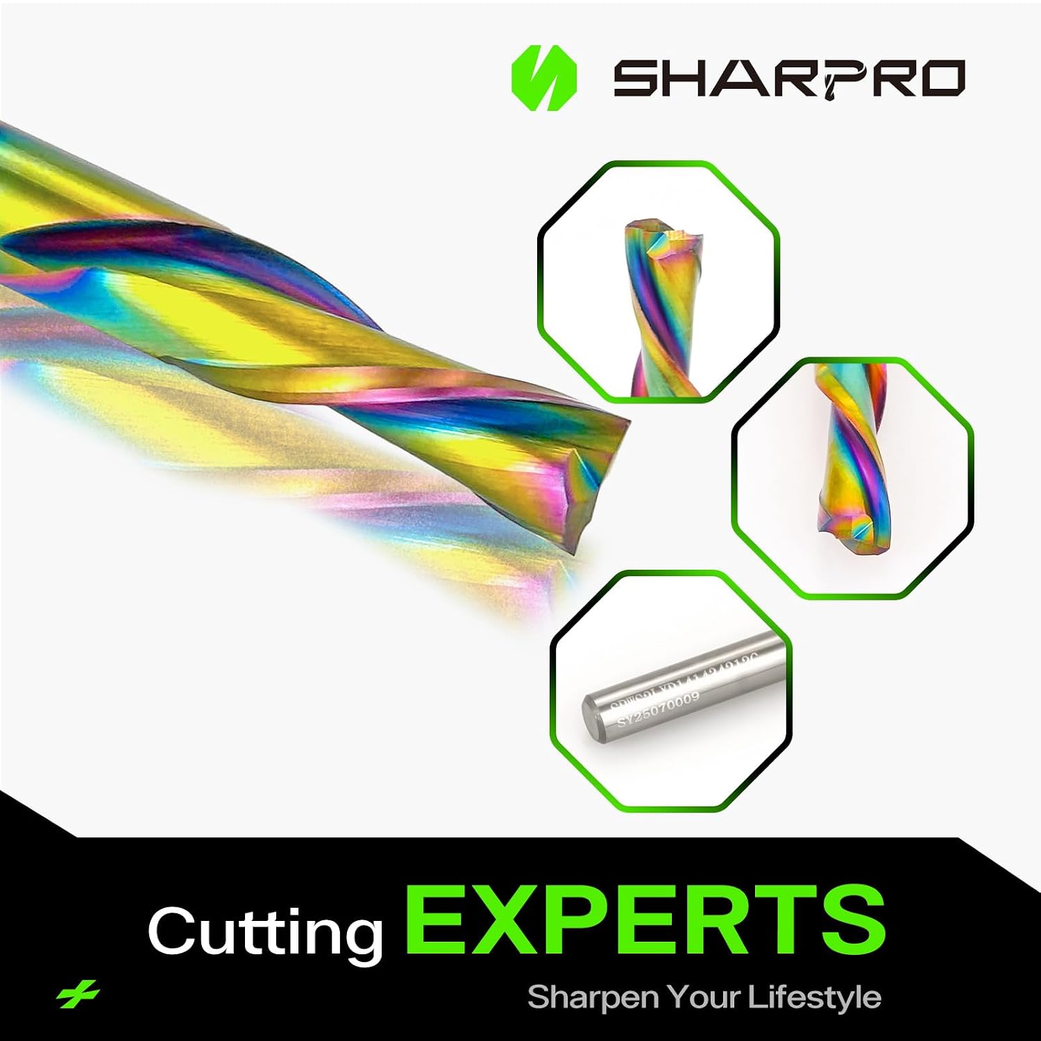 1/4 Downcut Router Bit 1/4 Shank, Spiral CNC Router Bits with Coating, Down Cut Carbide End Mills for Woodcraft, Engraving, Mortising, Acrylic and Aluminum,3/4" CL, 2-1/2"OVL