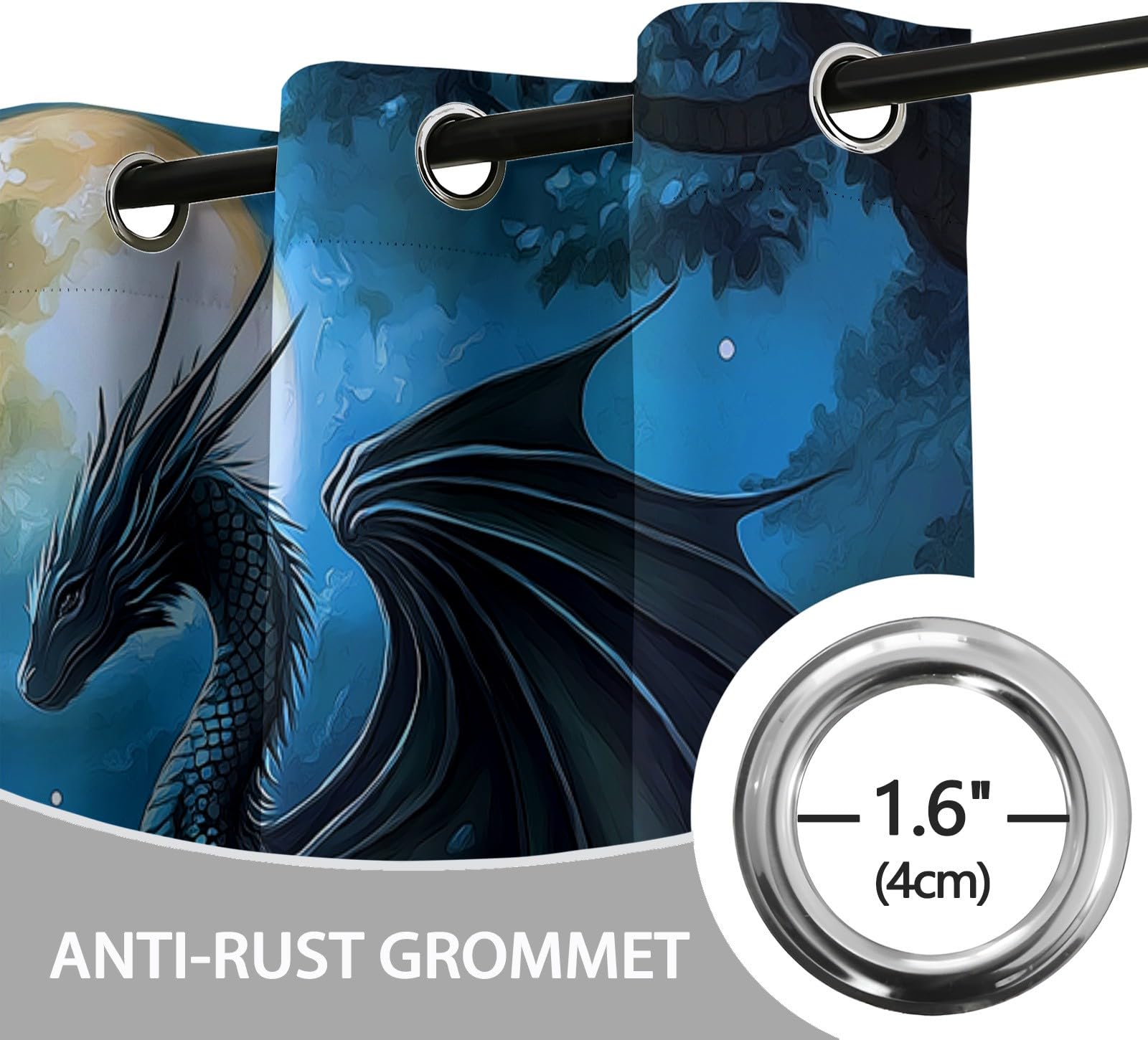 214 x 91.5 cm Vorhang Blickdicht 2er Set Himmelblau, Fantasy-Spiel Drache Gardinen Ösen Abdunkelnde Vorhänge Wohnzimmer Schlafzimmer, Fenster Gardine Verdunkelung Thermovorhang Hitzeschutz