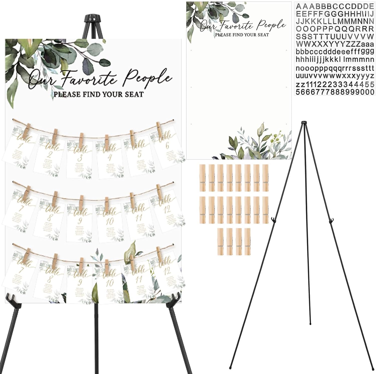 Pinkunn Greenery Wedding Seating Chart with Easel Display Stand 15.8 x 23.6 Inch Greenery Wooden Rustic Seating Chart Board Please Find Your Seat Sign for Baby & Bride Shower Wedding Sign Decor Greenery Eucalyptus