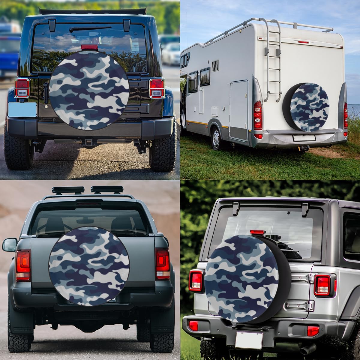 Navy Camouflage Tire Covers Portable Spare Tire Cover Soft Durable Waterproof Dustproof Set of 4 Bags 15 Inches for Car Truck SUV Trailer Camper
