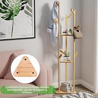 unho Bamboo Fa Alakú Ruhaállvány 8 Horgos 3 Polcos Kabátfal Előszobához 5