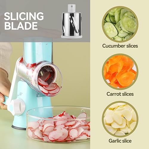 Miniatura 3 de Rallador de queso, manivela de mano, rallador giratorio 3 en 1 de acero inoxidable y triturador para queso, verduras, frutos secos, chocolate,