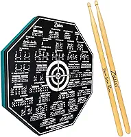 Kit Pad Estudo Bateria Praticável 8 Polegadas Ou 20cm Rudimentos Essenciais + Par de Baquetas Classic Series Zaidan's By Spanking (5A)