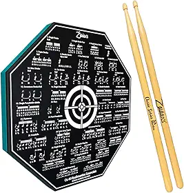 Kit Pad Estudo Bateria Praticável 8 Polegadas Ou 20cm Rudimentos Essenciais + Par de Baquetas Classic Series Zaidan's By Spanking (5A)