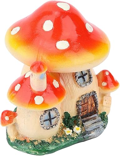 Miniatura 8 de Fdit Estatua de casa de jardín de hada de hongos grandes y mini, casa de hadas al aire libre con energía solar para jardín, decoración de patio al