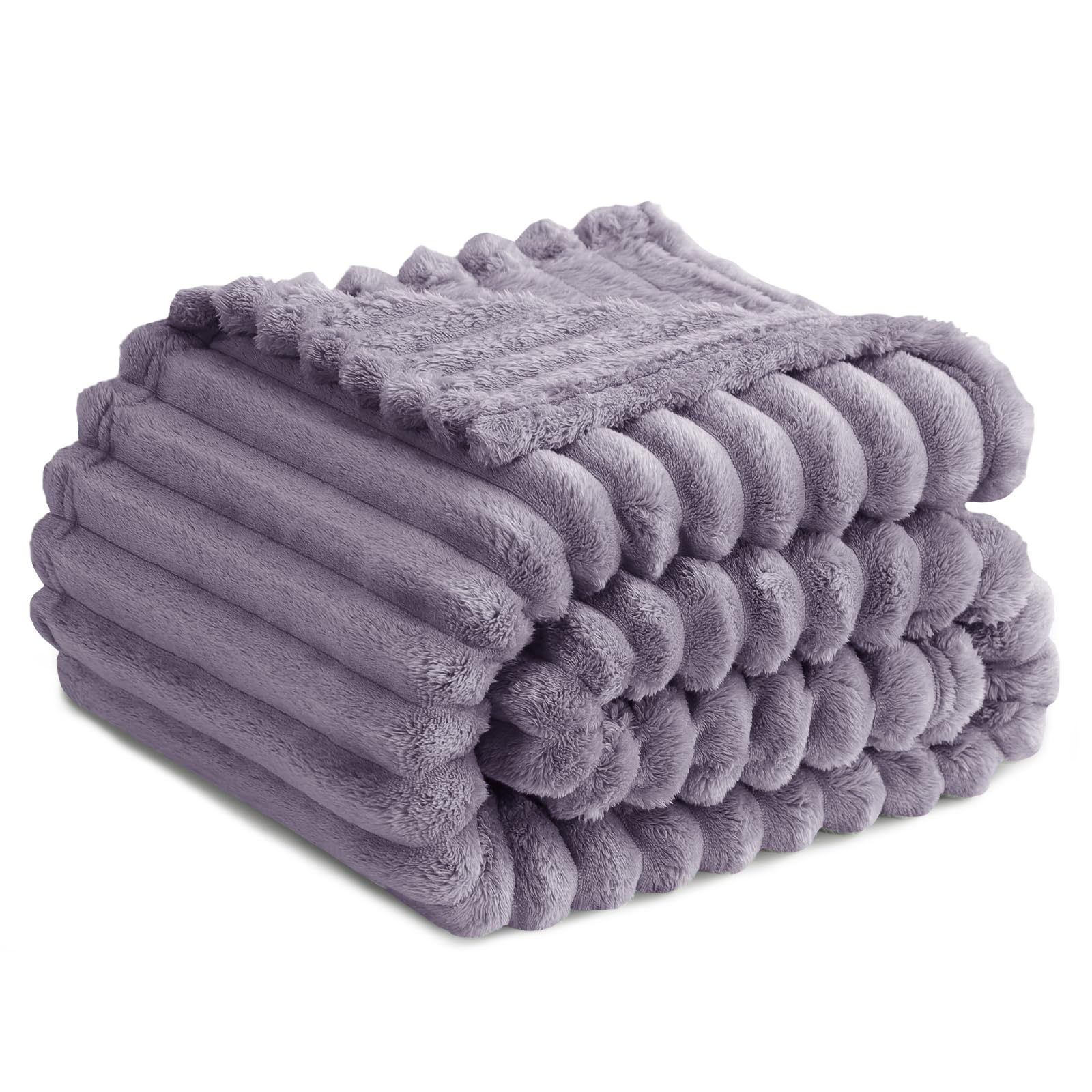 RUIKASI Fleece Throw Blanket for Sofa - Double Fluffy Lilac Purple Throws for Sofas Large, Soft Warm Blanket Throw for Couch, Luxury Decorative Ribbed Bed Blanket 150x200cm Twin — image 1