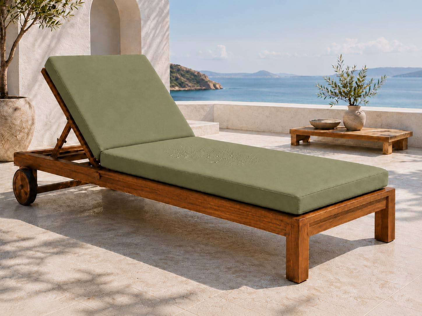 INSAFIANS Waterproof Sun Lounger Cushion – Outdoor Garden Recliner Pad Removable Zipper Cover Sunbed Cushion (ARMY GREEN) — image 1