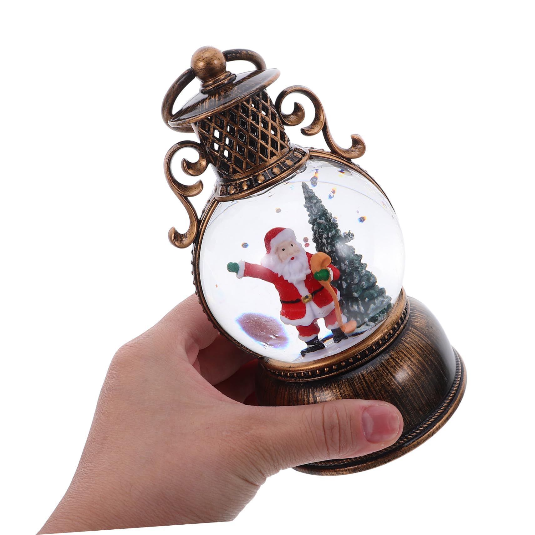Alipis Globo di Neve Carillon Natalizio Lanterna Decorativa Illuminata Forma di Neve Ornamento Musicale per Feste Cavo USB senza Batterie