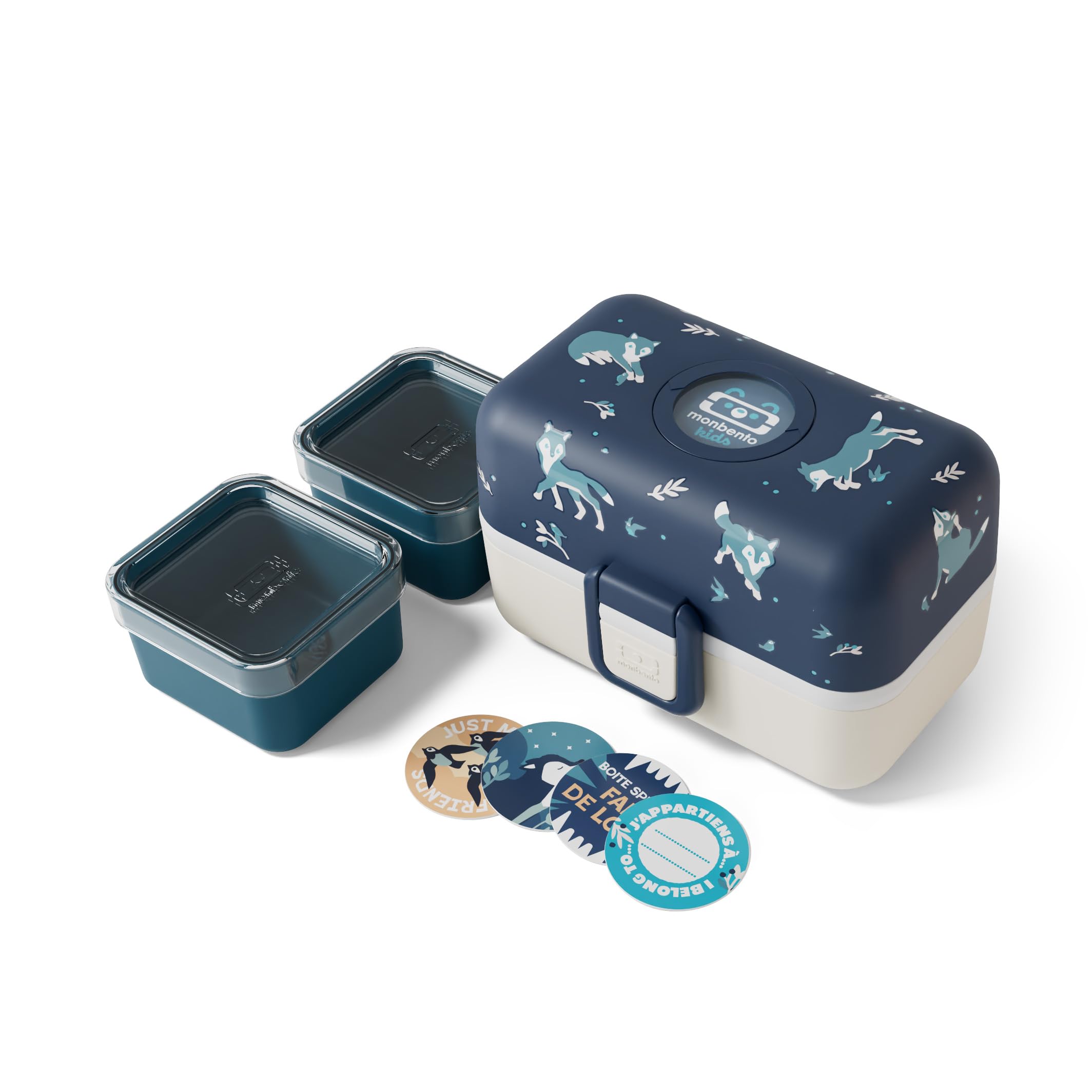 monbento Pudełko na lunch Bento dla dzieci Tresor Blue Wolf – 3-komorowe pudełko na lunch dla dzieci – idealne na podróż / piknik – konfigurowalne pudełko na przekąski, nie zawiera BPA i wytrzymałe