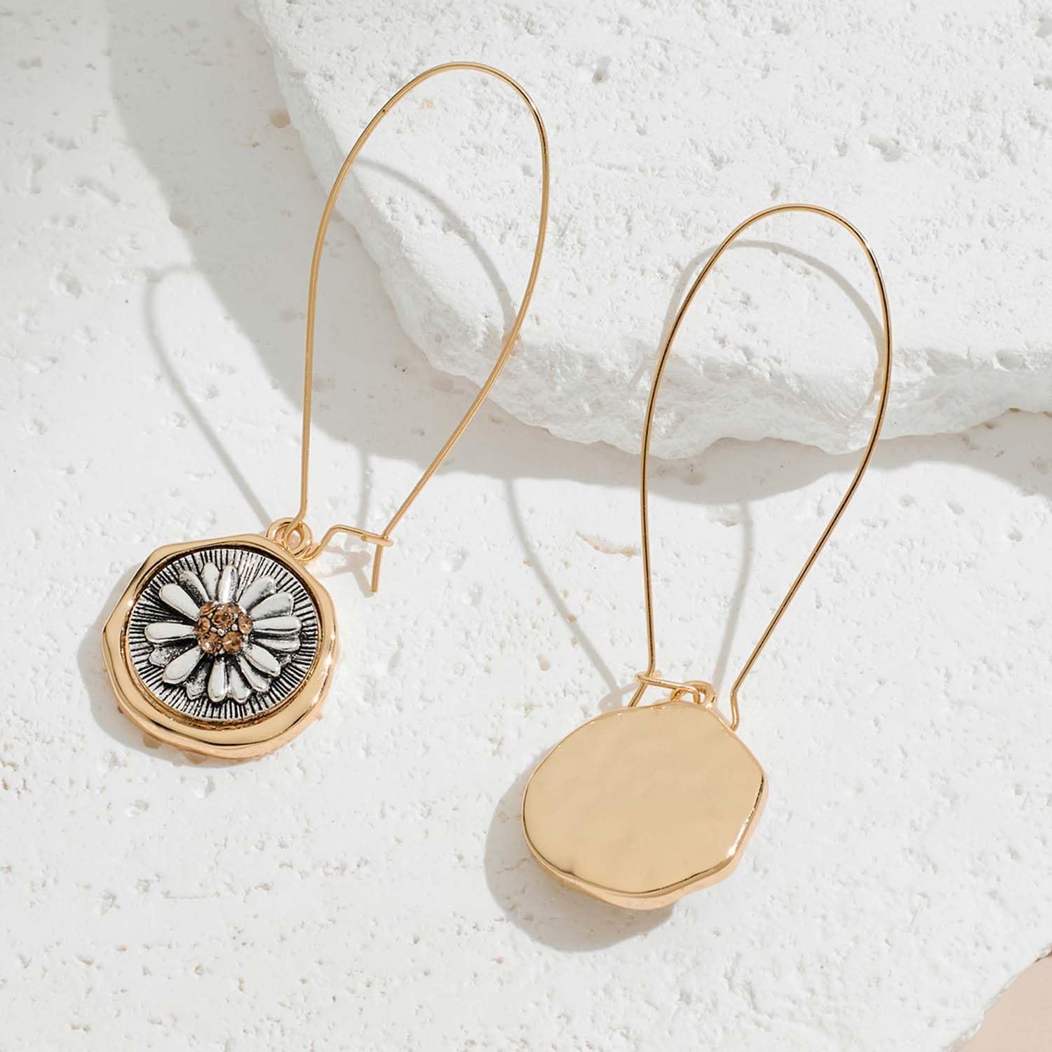 LILIE&WHITE Gold And Silver Earrings for Women Chic Vintage Flower Dangle Earrings Trendy Hammered Boho Statement Earrings Jewelry Gift - Image 4