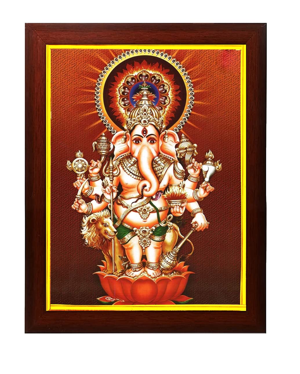 zig zag Lord Ganesha Ganpati Ji Drishti Nazar Photo Frame For Entrance Wall hanging , Temple , Table , Pooja Room ( 9.5 X 13.5 inches, Brown Golden)