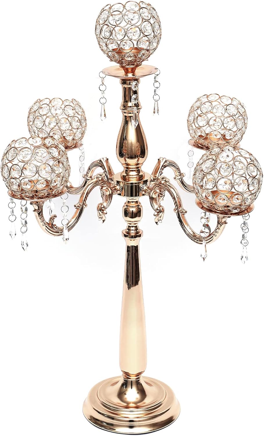Cbhfmljd 5 Arms Crystal Candle Holder, Gold 75cm/29.5inch