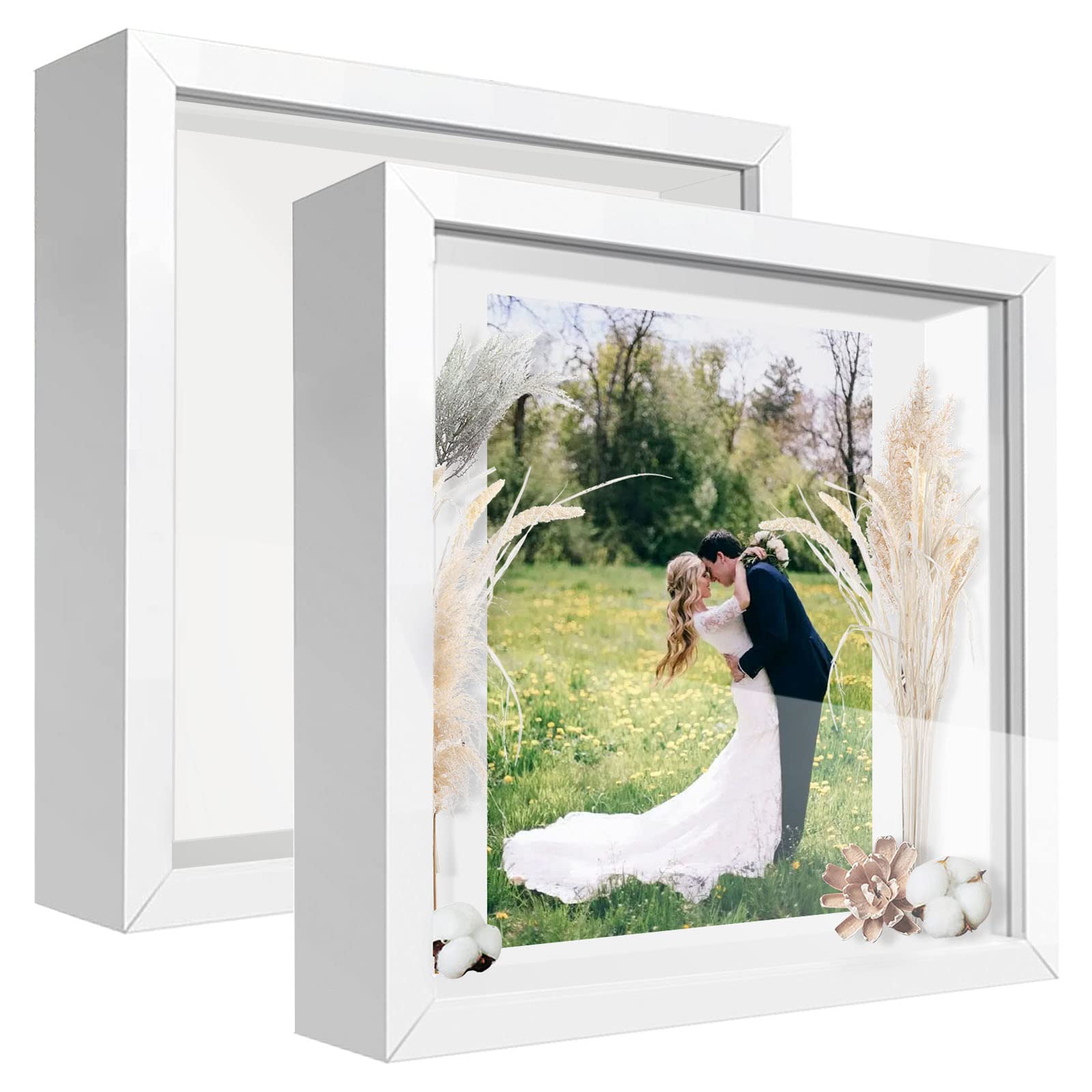 2Pcs Cornice Profonda 30 x 30 cm 3D Cornice per Foto Cornice Contenitore Riempibile Forma Quadrata da Appendere a Parete o Desktop